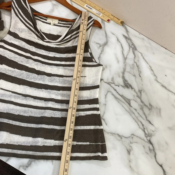 Project Tank Blouse Cardigan Set Womens Sz Medium White Green Striped Linen Cowl - Picture 7 of 13